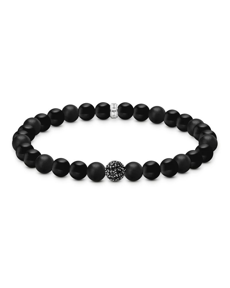 Thomas Sabo Herren Bead-Armband Obsidian schwarz, Sterlingsilber Schwarz