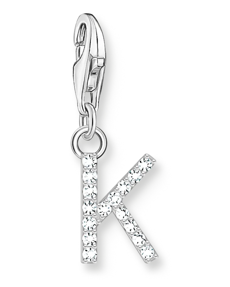 Thomas Sabo Damen Charm-Anhänger Buchstabe K mit weißen Steinen Silber, Sterlingsilber, Charm Club Collection Silberfarben