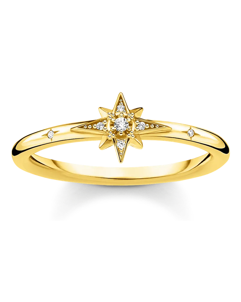 Thomas Sabo Damen Ring Stern mit Steinen gold, Sterlingsilber Gelbgold vergoldet, Charming Collection Gelbgoldfarben