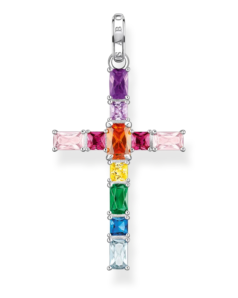 Thomas Sabo Damen Anhänger Kreuz mit bunten Steinen Silber, Sterlingsilber Blau