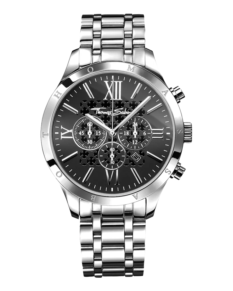Thomas Sabo Herren Herrenuhr Rebel Urban silberfarben, Edelstahl Schwarz