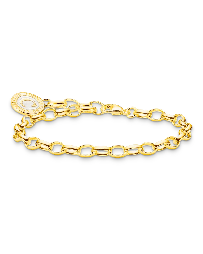 Thomas Sabo Damen Charm-Armband mit weißem Coin vergoldet, Sterlingsilber Gelbgold vergoldet, Charm Club Collection Gelbgoldfarben