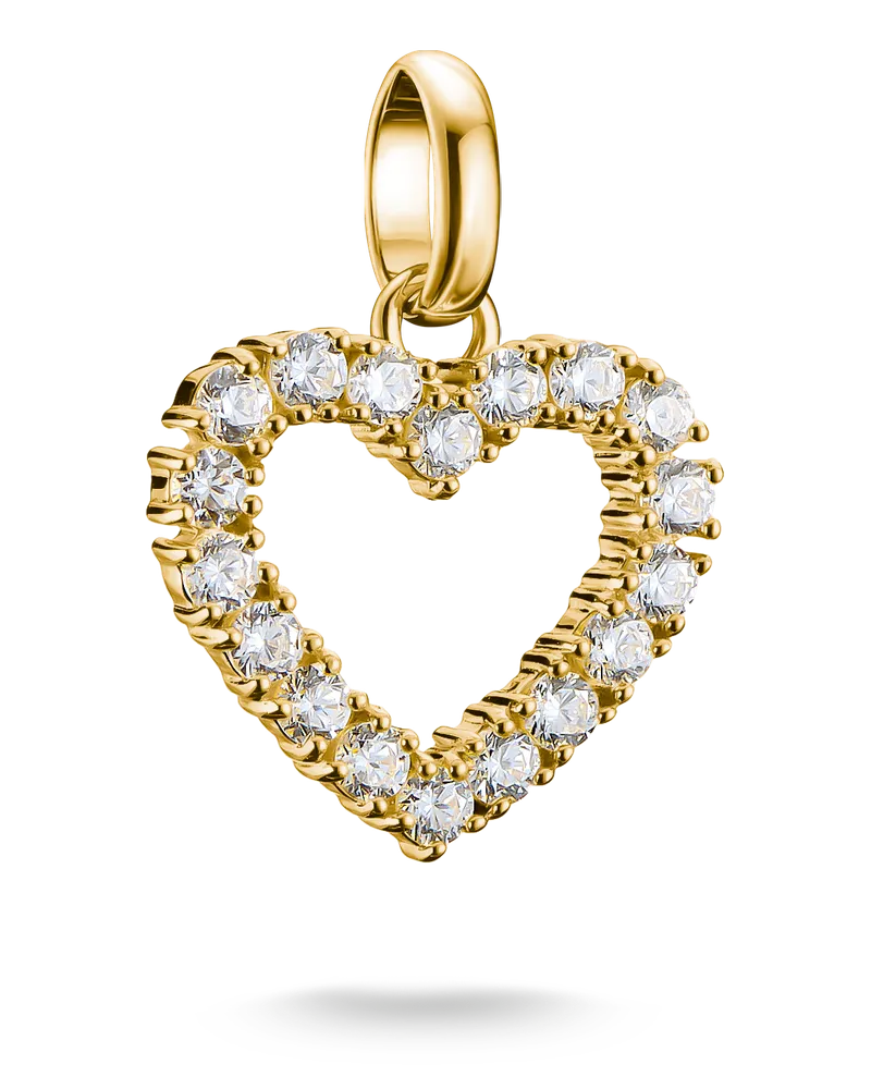 Thomas Sabo Damen Charm-Anhänger Herz mit weißen Steinen Connect vergoldet, Sterlingsilber Gelbgold vergoldet Gelbgoldfarben