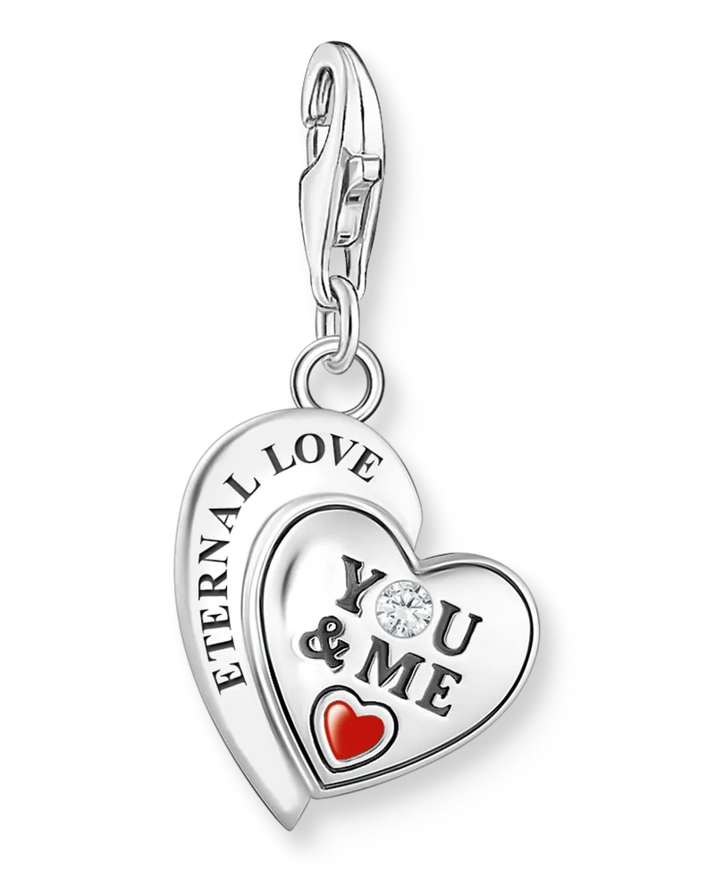 Thomas Sabo Damen Charm-Anhänger YOU & Me Herz Silber, Sterlingsilber, Charm Club Collection Rot