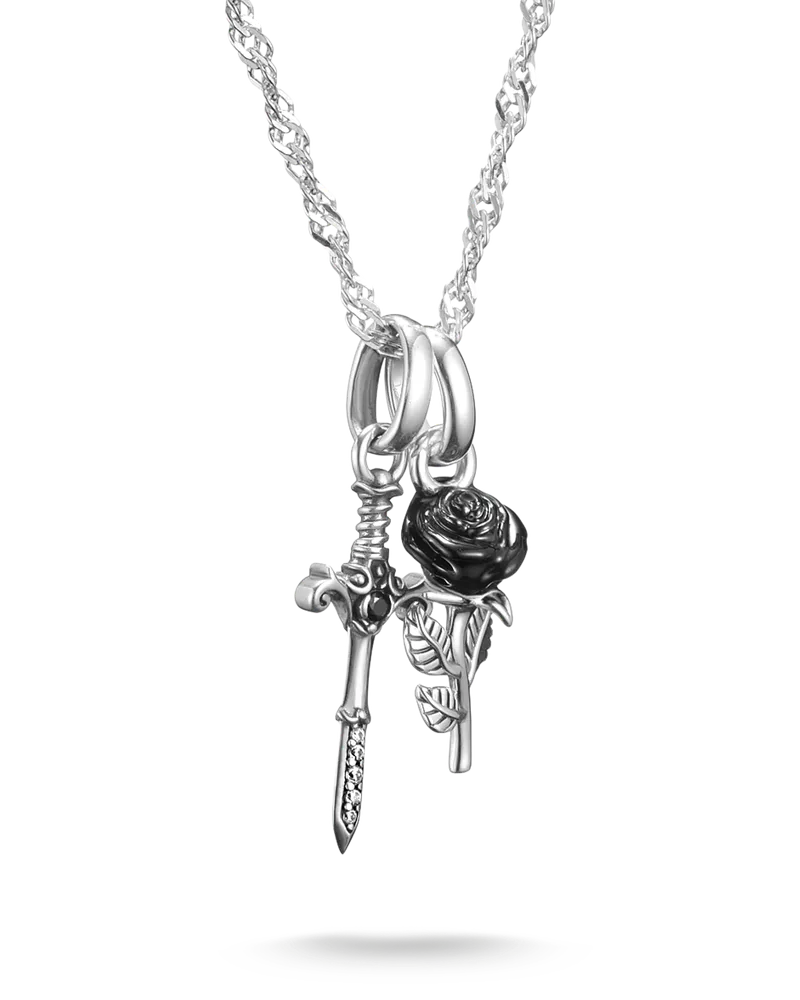 Thomas Sabo Herren Kette True Romance Schwert und Rose Zirkonia Silber, Sterlingsilber Schwarz