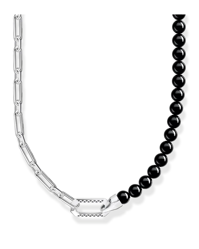 Thomas Sabo Herren Kette mit schwarzen Onyx-Beads und Kettengliedern Silber, 925 Sterlingsilber geschwärzt/ Achat Schwarz