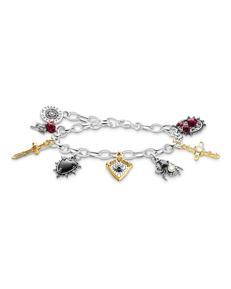 Thomas Sabo Damen Armband mit Anhängern True Romance Silber, Sterlingsilber Gelbgoldfarben