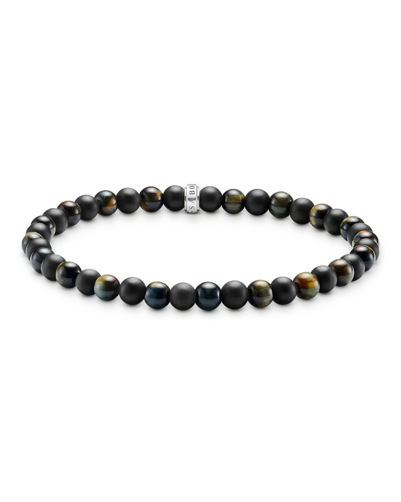 Thomas Sabo Herren Talisman-Armband mit Obsidian und Tigerauge, Sterlingsilber Blau