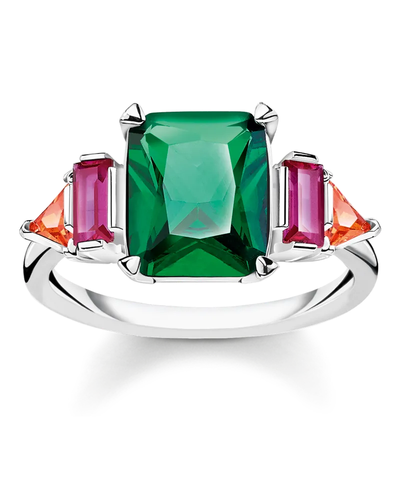 Thomas Sabo Damen Ring farbige Steine silber, 925 Sterlingsilber/ Glas-Keramik Stein/ synthetischer Korund/ Zirkonia Grün
