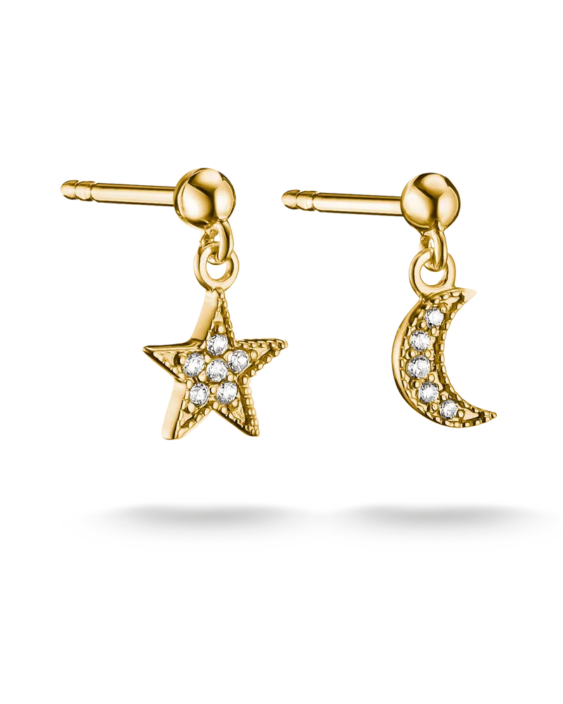 Thomas Sabo Ohrstecker Mond und Stern mit weißem Zirkonia weiß H2374-M01-14 Gelbgoldfarben