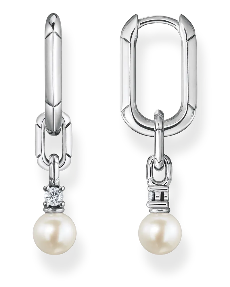 Thomas Sabo Damen Creolen Glieder und Perlen silber, Sterlingsilber Silberfarben