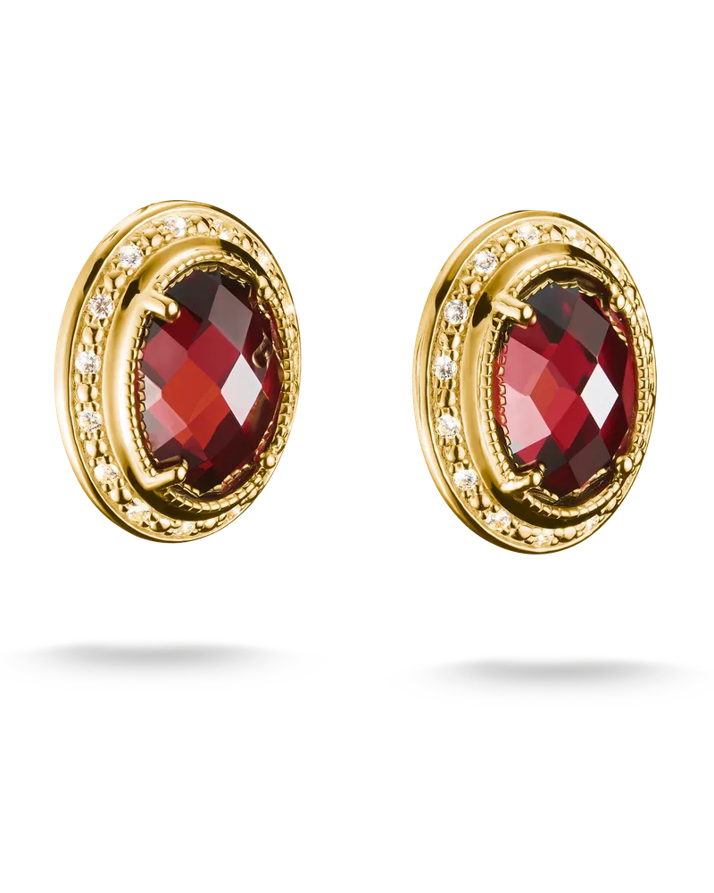 Thomas Sabo Damen Ohrstecker mit Clip rote Steine Elyndra 18k Vergoldung, Sterlingsilber Gelbgold vergoldet Gelbgoldfarben