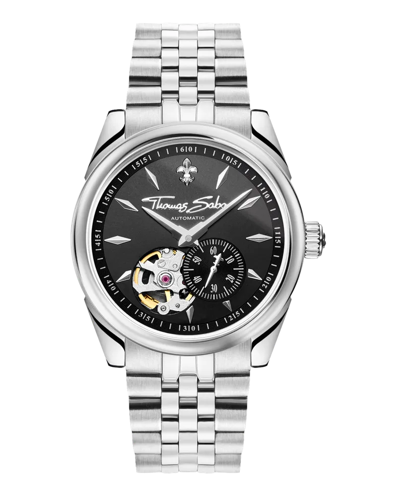 Thomas Sabo Herren Automatikuhr mit und Lilienemblem silberfarben, Edelstahl Schwarz