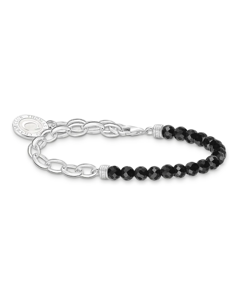 Thomas Sabo Damen Charm-Armband mit schwarzen Obsidian-Beads und Coin Silber, Sterlingsilber, Charm Club Collection Schwarz
