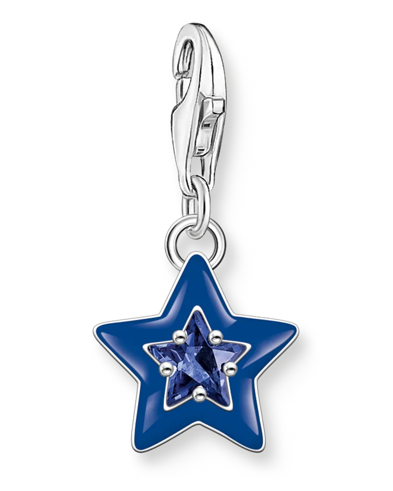 Thomas Sabo Charm-Anhänger Stern mit blauem Stein und dunkelblauer Kaltemaille Silber Dunkelblau
