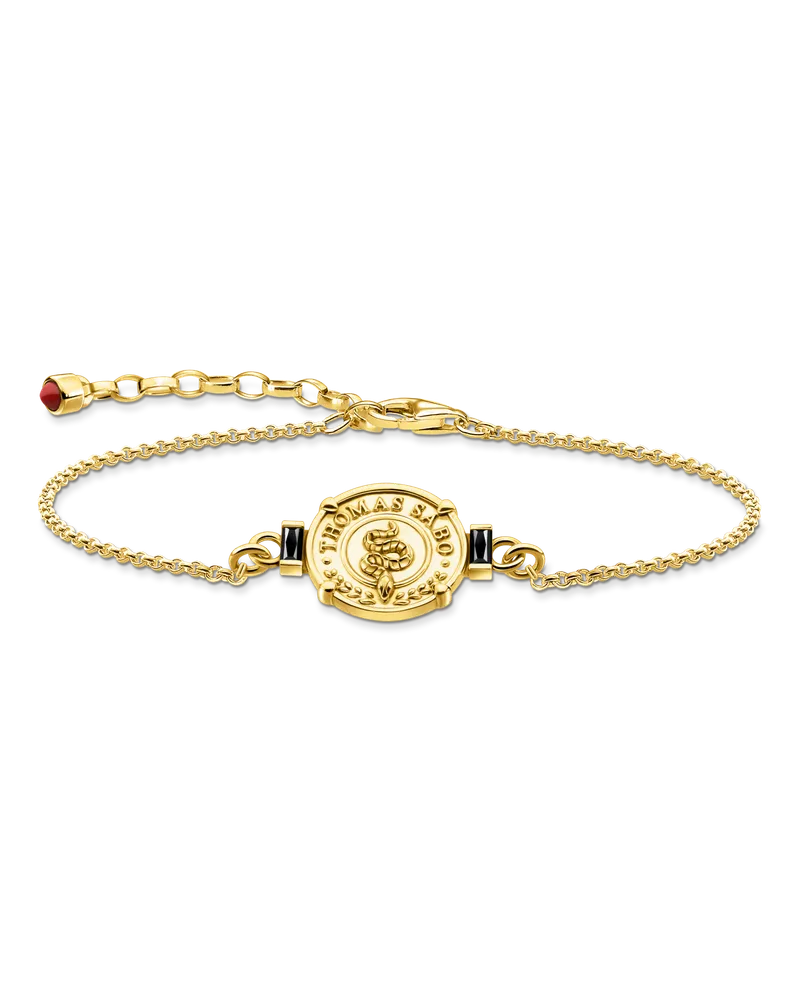 Thomas Sabo Damen Armband Schlange mit schwarzen Steinen vergoldet, 522 Gelbgoldfarben