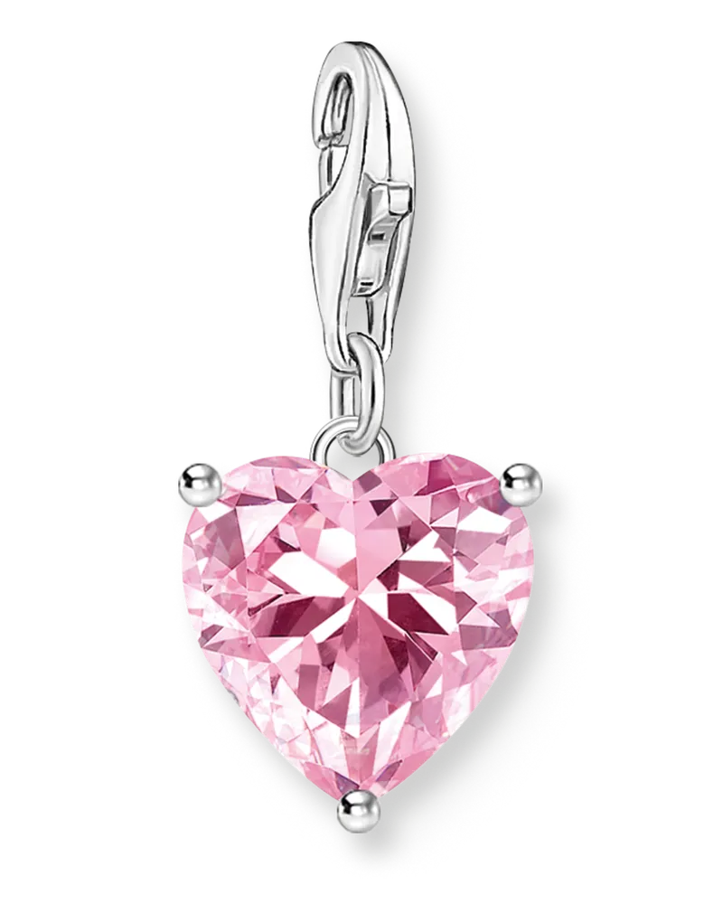 Thomas Sabo Damen Charm-Anhänger Herz mit pinkfarbenem Stein Silber, Sterlingsilber, Charm Club Collection Pink