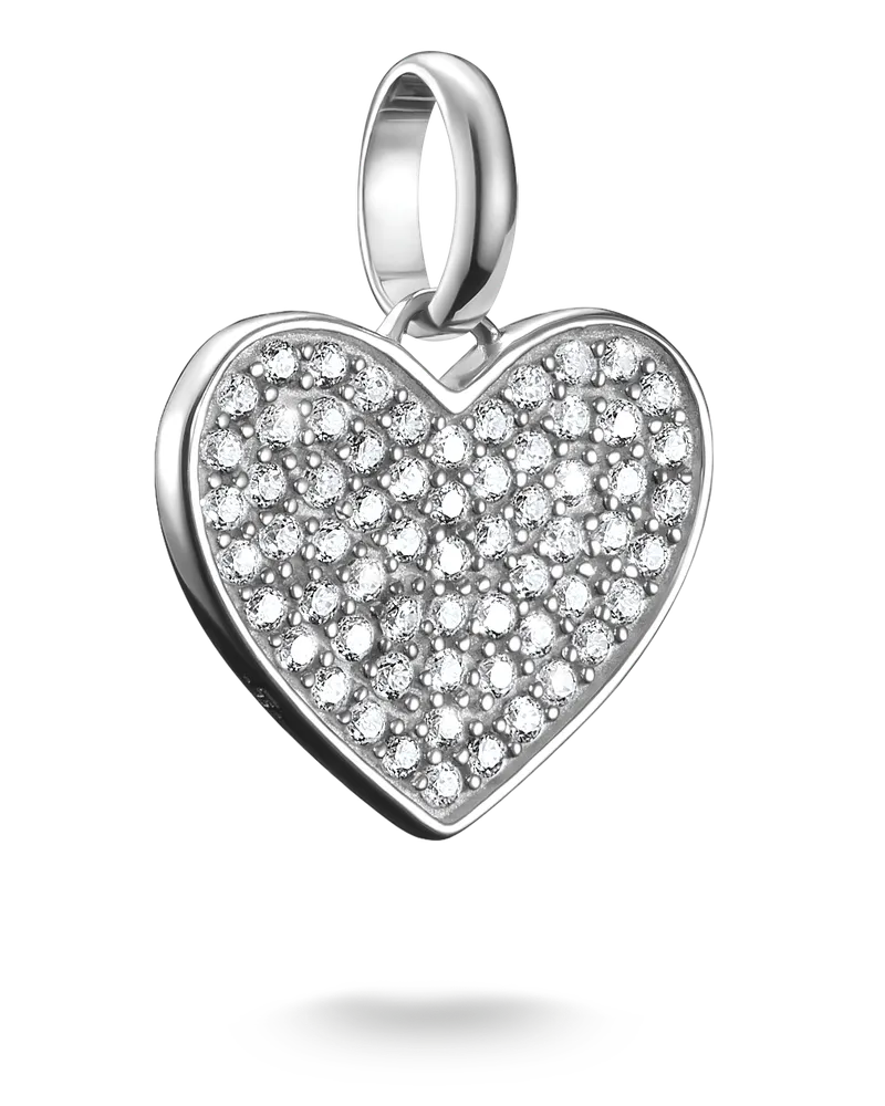 Thomas Sabo Damen Charm-Anhänger Pavé-Herz Connect Silber mit Gravur, Sterlingsilber Silberfarben