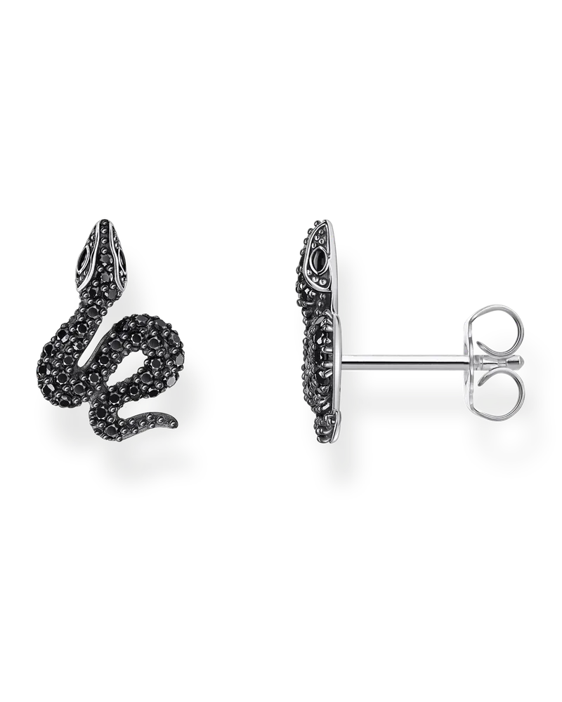 Thomas Sabo Damen Ohrstecker Schlange mit schwarzen Steinen Silber geschwärzt, Sterlingsilber Schwarz