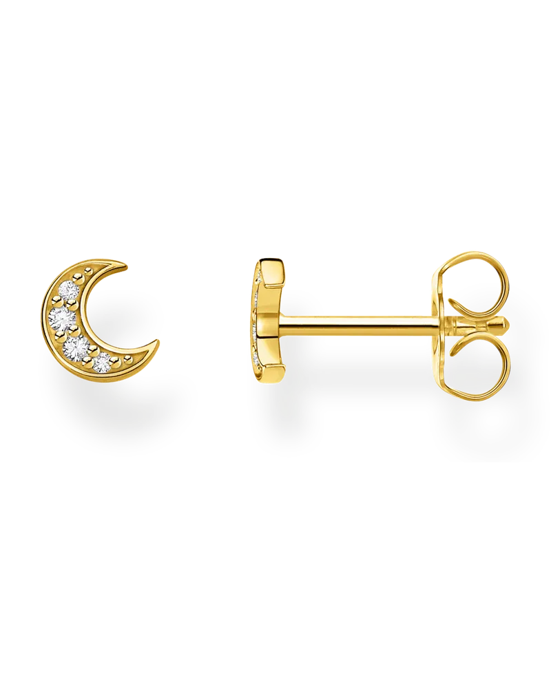 Thomas Sabo Damen Einzel Ohrstecker Mond Pavé gold, Sterlingsilber Gelbgold vergoldet, Charming Collection Gelbgoldfarben