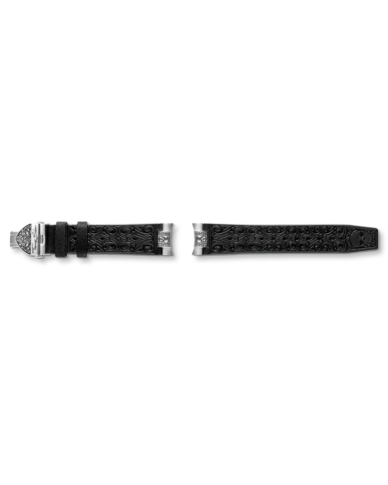 Thomas Sabo Herren Edelstahl-Lederarmband 22mm Silber/Schwarz, Edelstahl | Leder Schwarz