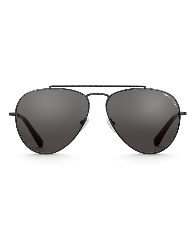 Thomas Sabo Herren Sonnenbrille Harrison Pilot Polarisiert, Sterlingsilber | Leder Grau