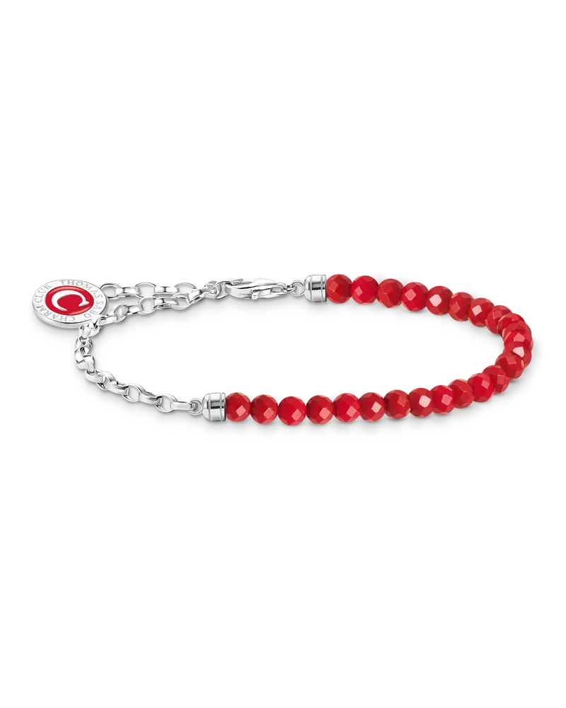 Thomas Sabo Damen Charm-Armband rote Beads und Gliederelemente Silber, Sterlingsilber, Charm Club Collection Rot