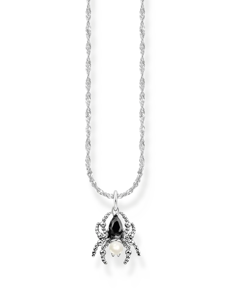 Thomas Sabo Damen Kette mit Spinnen-Anhänger Spider Romance Silber, Sterlingsilber Schwarz