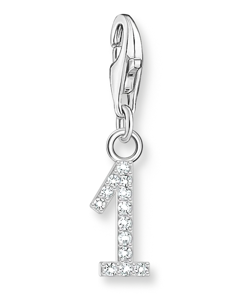 Thomas Sabo Damen Charm-Anhänger Zahl 1 mit weißen Steinen Silber, Sterlingsilber, Charm Club Collection Silberfarben