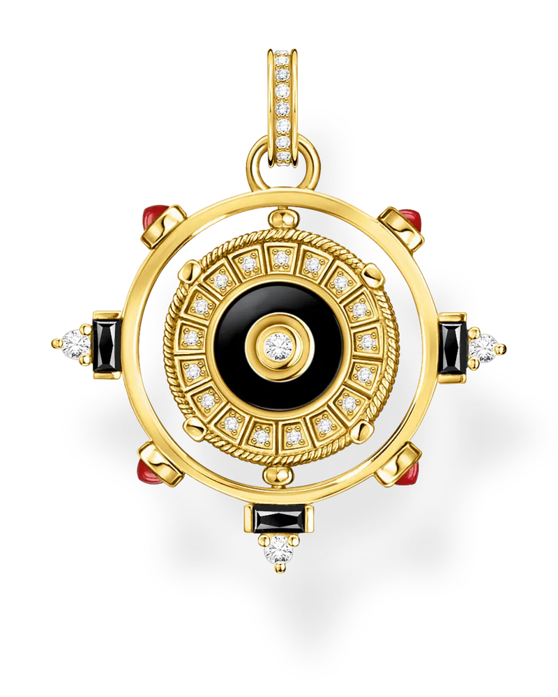 Thomas Sabo Damen Anhänger drehbar mit schwarzem Onyx und weißen Steinen vergoldet, Sterlingsilber Gelbgold vergoldet Gelbgoldfarben