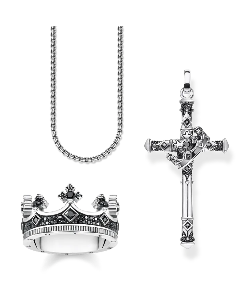 Thomas Sabo Herren Set Kreuz mit Krone silber geschwärzt 