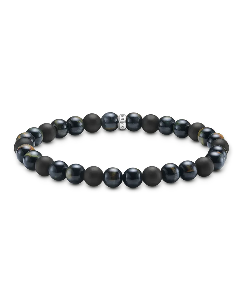 Thomas Sabo Herren Talisman-Armband mit Tigerauge- und Obsidian-Beads, Sterlingsilber Blau