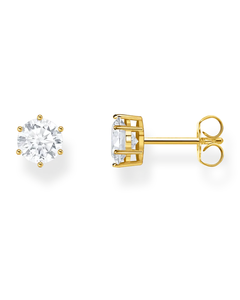 Thomas Sabo Damen Ohrstecker mit weißem Stein im Brillantschliff vergoldet, Sterlingsilber Gelbgold vergoldet Gelbgoldfarben