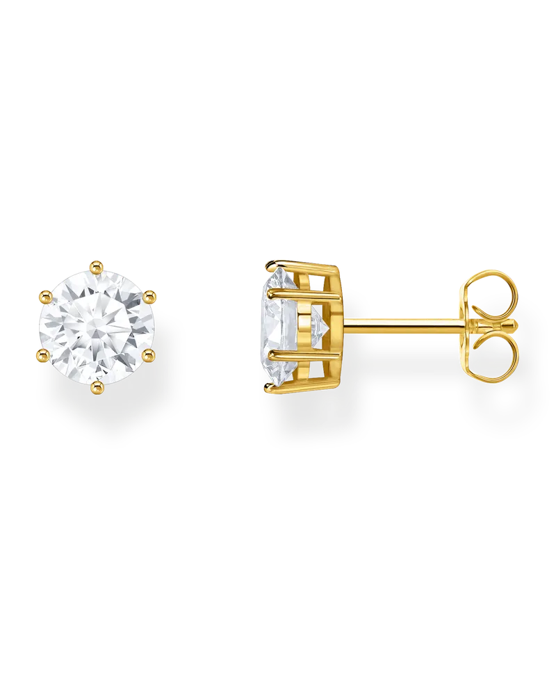 Thomas Sabo Damen Ohrstecker mit großem, weißem Stein vergoldet, Sterlingsilber Gelbgold vergoldet Gelbgoldfarben