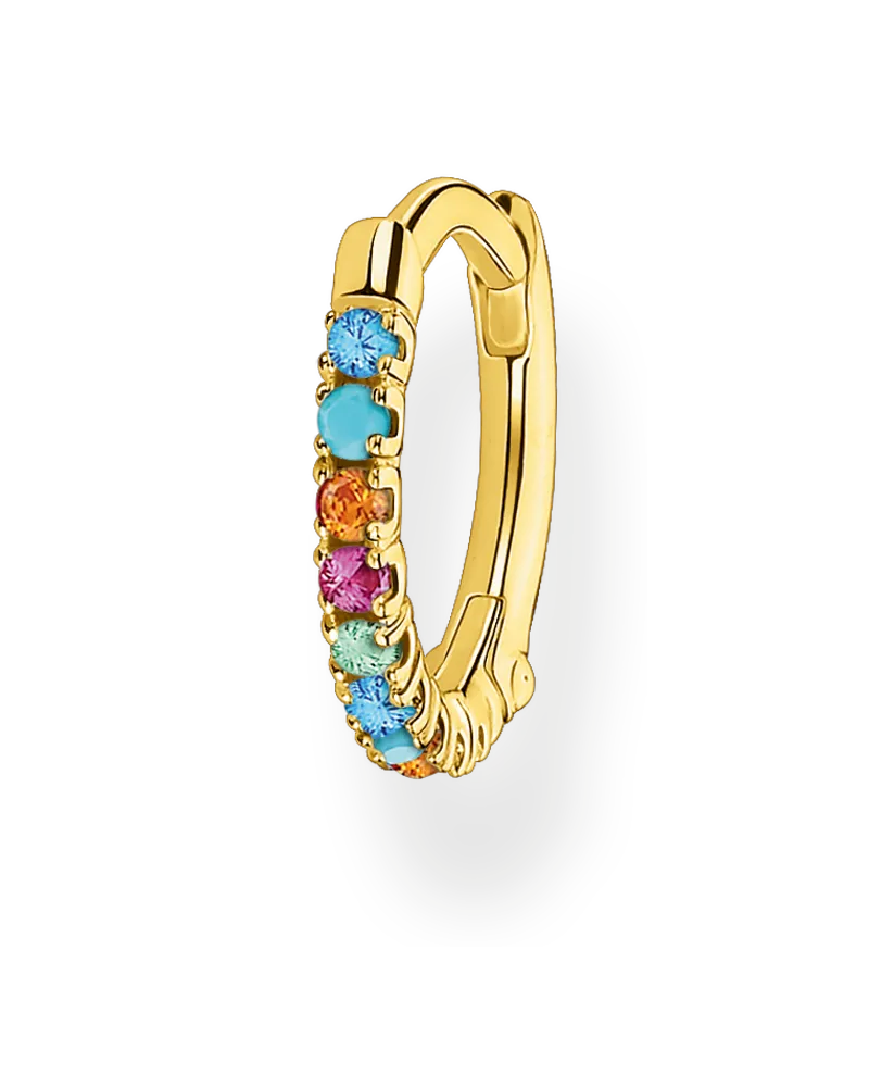 Thomas Sabo Damen Einzel Creole farbige Steine gold, 925 Sterlingsilber vergoldet Gelbgold/ Glas-Keramik Stein/ synthetischer Korund/ Zirkonia, Charming Collection Blau
