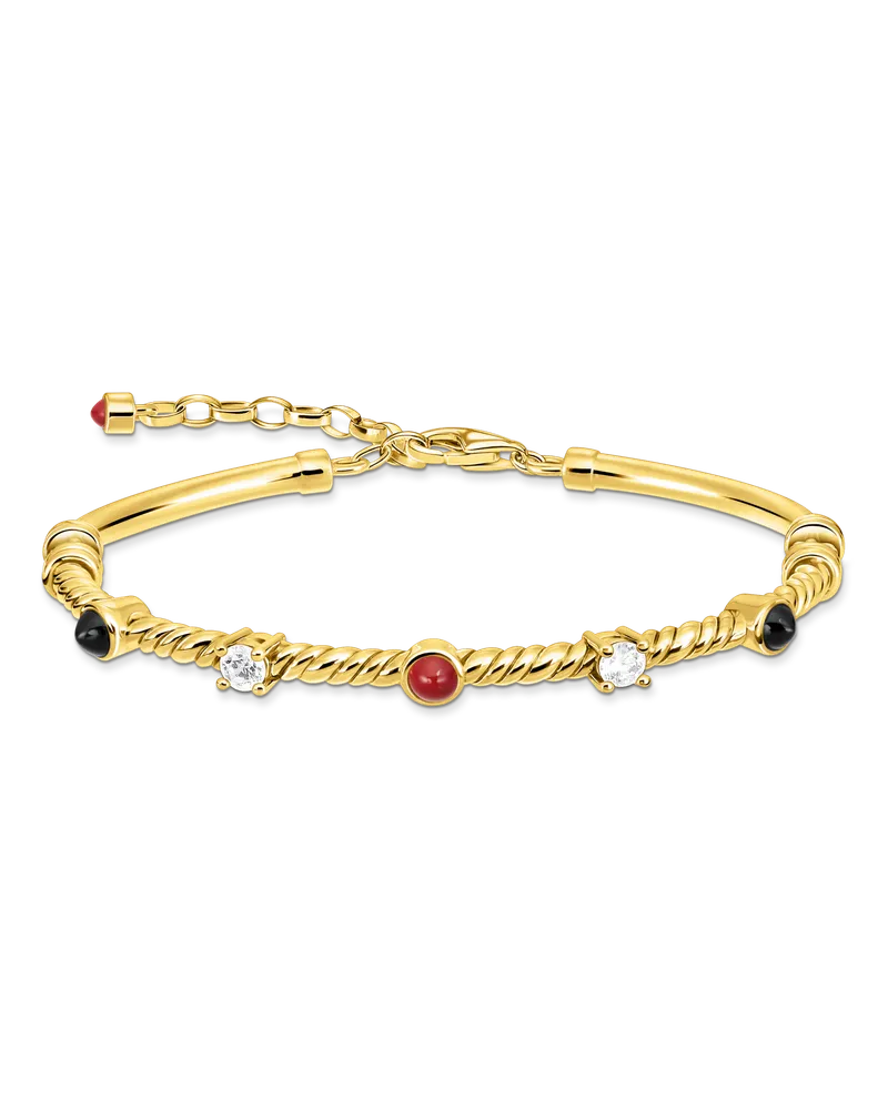 Thomas Sabo Damen Armreif Kordel mit weißen und schwarzen Steinen vergoldet, Sterlingsilber Gelbgold vergoldet Gelbgoldfarben