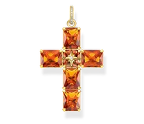 Anhänger Kreuz mit großen orangen Steinen und Stern vergoldet