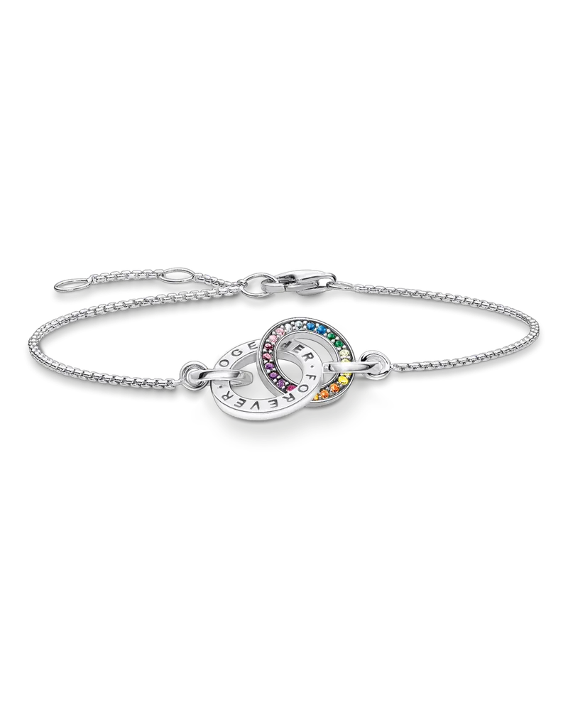 Thomas Sabo Damen Armband Together mit zwei Ringen bunten Steinen Silber geschwärzt, Sterlingsilber geschwärzt Blau