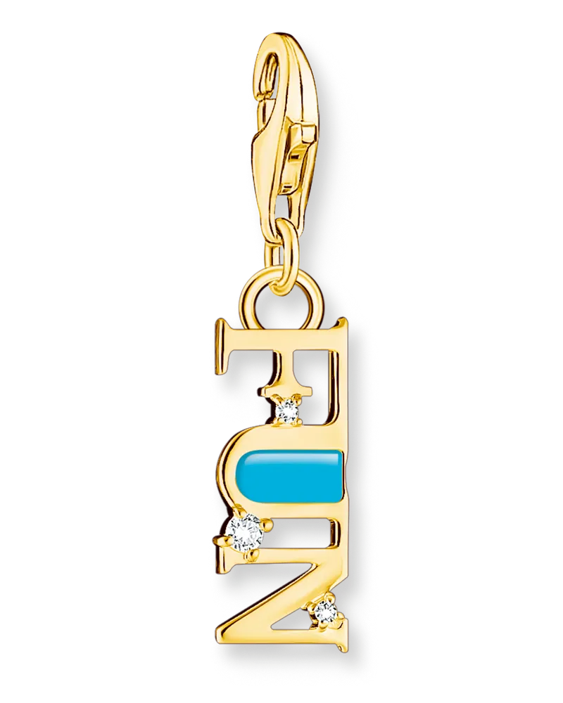 Thomas Sabo Damen Charm-Anhänger Fun mit weißen Steinen vergoldet, Sterlingsilber Gelbgold vergoldet, Charm Club Collection Gelbgoldfarben