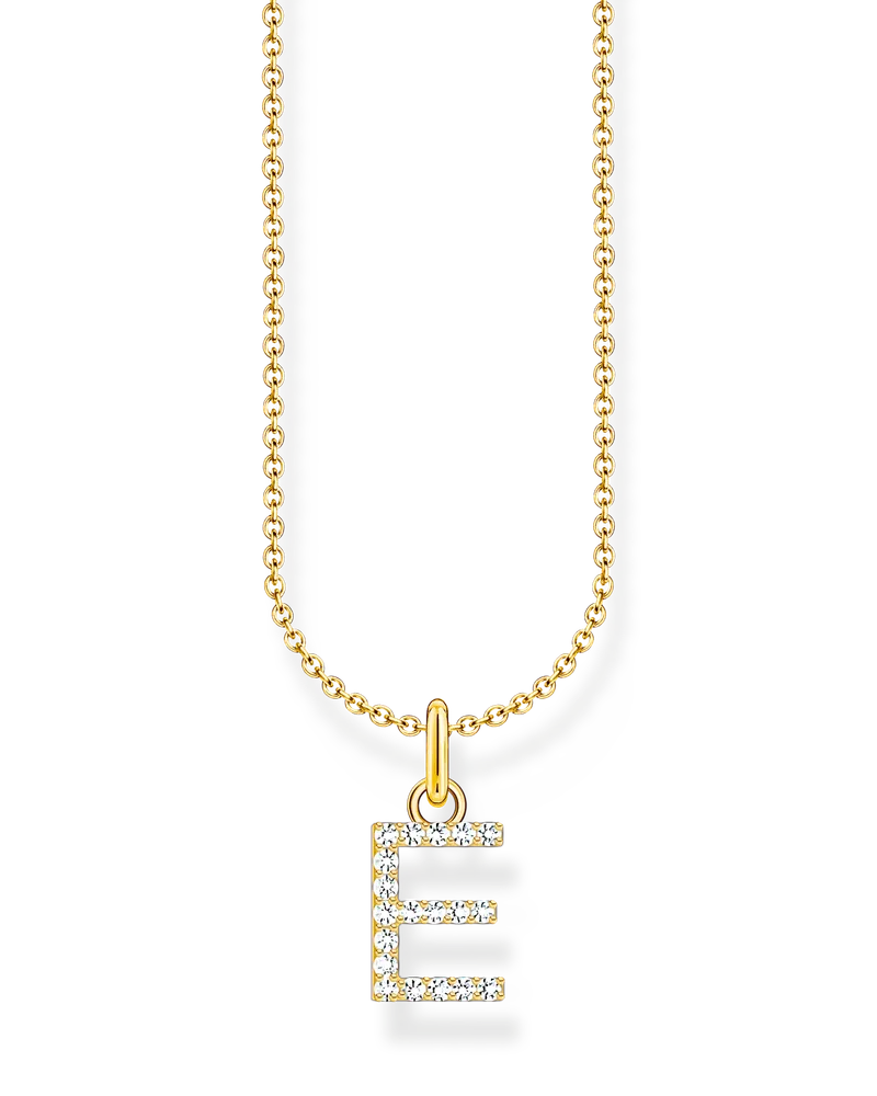 Thomas Sabo Damen Kette mit Buchstaben-Anhänger E vergoldet, Sterlingsilber Gelbgold vergoldet, Charming Collection Gelbgoldfarben