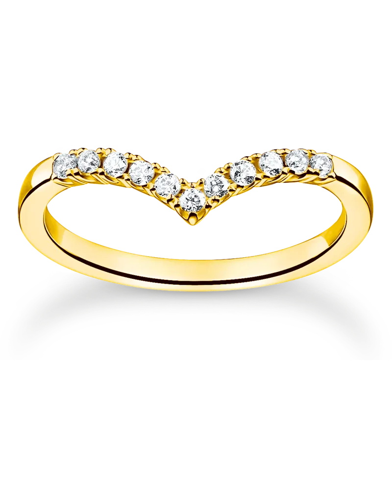 Thomas Sabo Damen Ring V-Form mit weißen Steinen gold, Sterlingsilber Gelbgold vergoldet, Charming Collection Gelbgoldfarben