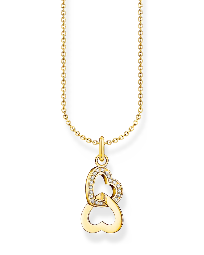 Thomas Sabo Damen Kette mit Anhänger verschlungene Herzen vergoldet, Sterlingsilber Gelbgold vergoldet, Charming Collection Gelbgoldfarben