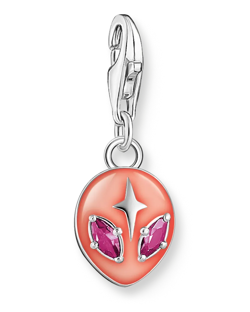 Thomas Sabo Damen Charm-Anhänger Alienkopf mit roter Kaltemaille und Steinen Silber, Sterlingsilber, Charm Club Collection Rot