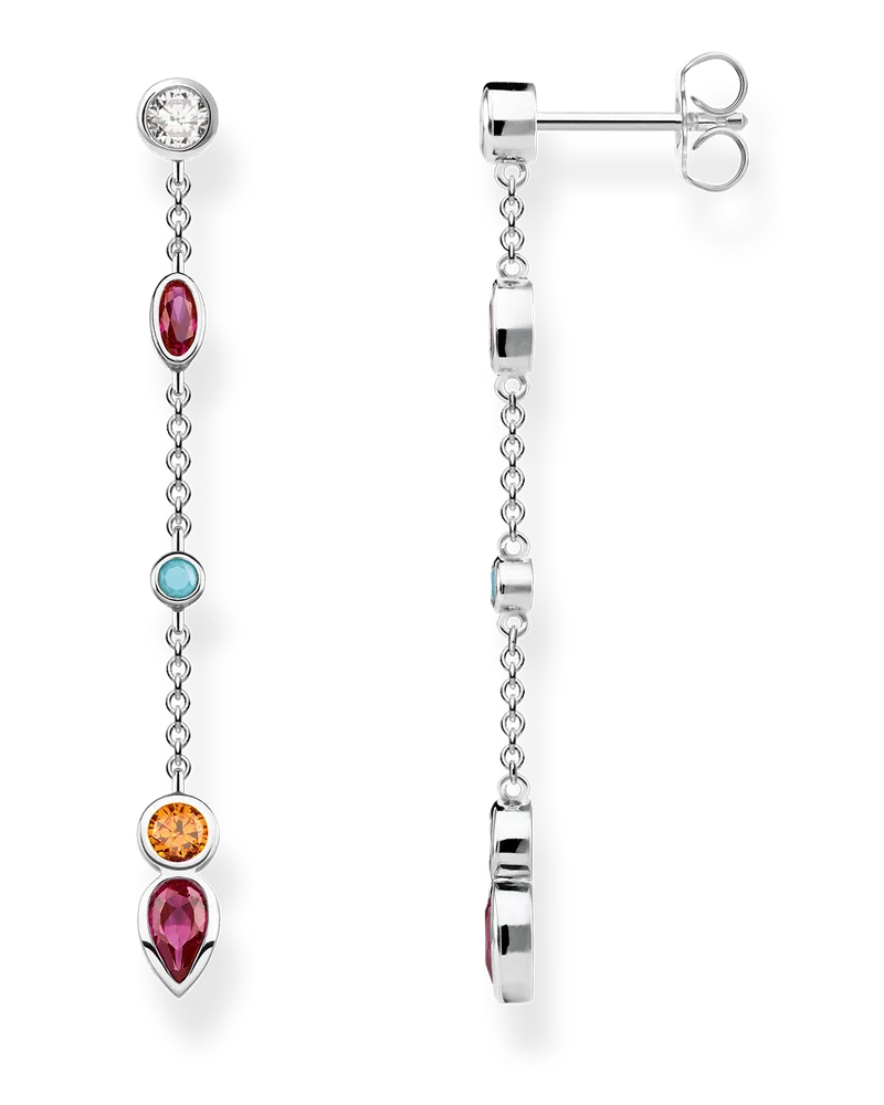 Thomas Sabo Damen Ohrring bunte Steine silber, 925 Sterlingsilber/ Glas-Keramik Stein/ synthetischer Korund/ Zirkonia Orange