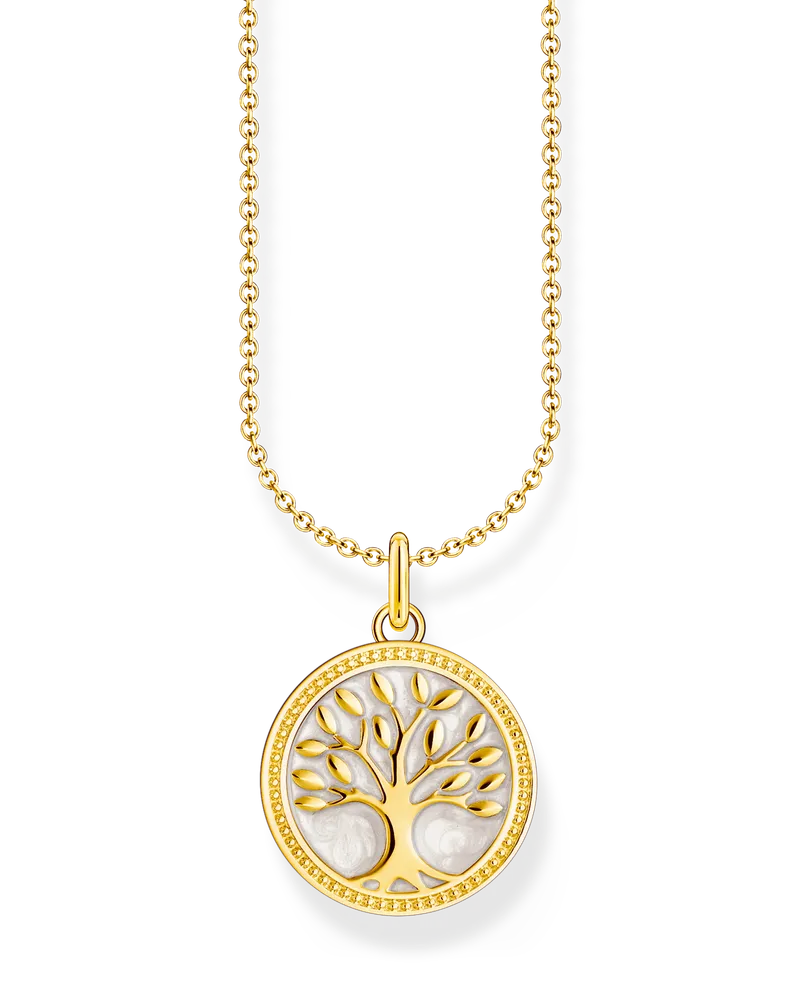 Thomas Sabo Damen Kette mit Tree-of-Love-Anhänger und weißer Emaille vergoldet, Sterlingsilber Gelbgold vergoldet, Charming Collection Gelbgoldfarben