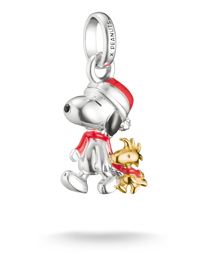 Thomas Sabo Herren Charm-Anhänger Snoopy & Woodstock Santa Edition PEANUTS Connect 18k Vergoldung, Sterlingsilber Gelbgold vergoldet, Charm Club Collection Gelbgoldfarben