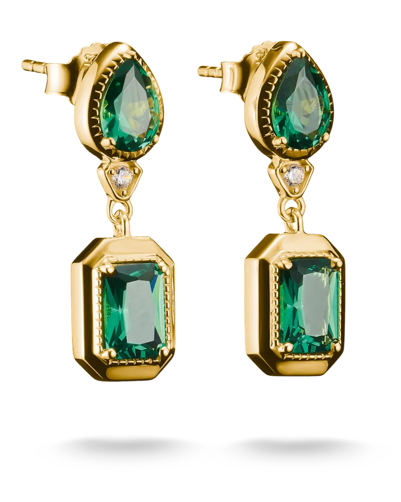 Thomas Sabo Damen Ohrringe Grüne Steine 18k Vergoldung, Sterlingsilber Gelbgold vergoldet Gelbgoldfarben