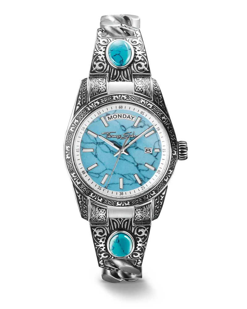 Thomas Sabo Uhr Western-Ornamente mit imitiertem Türkis türkis WA0455-201-215-36 MM Silberfarben