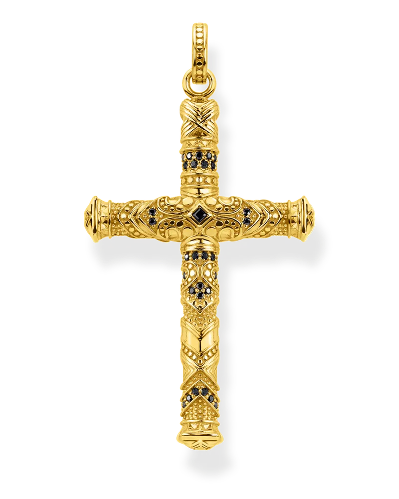 Thomas Sabo Herren Anhänger Kreuz gold, Sterlingsilber Gelbgold vergoldet Gelbgoldfarben