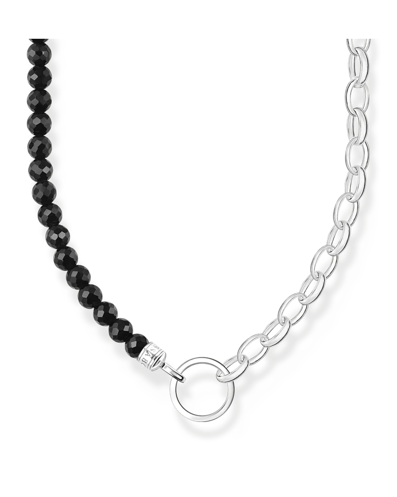 Thomas Sabo Damen Charm-Kette mit schwarzen Onyx-Beads Silber, Sterlingsilber, Charm Club Collection Schwarz